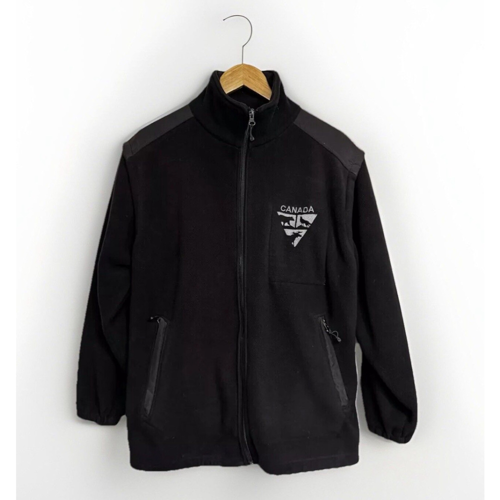 Vintage Northern Souvenirs Fleece Jacket W/ Zip Off Sleeves Black Unisex Canada